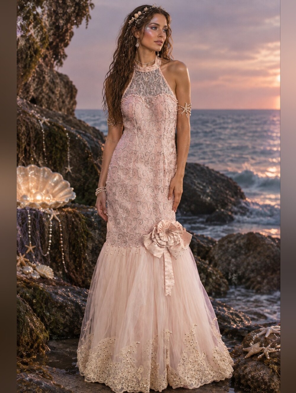 Blush Pink Sequin & Tulle Mermaid Dress...Halloween Sz S